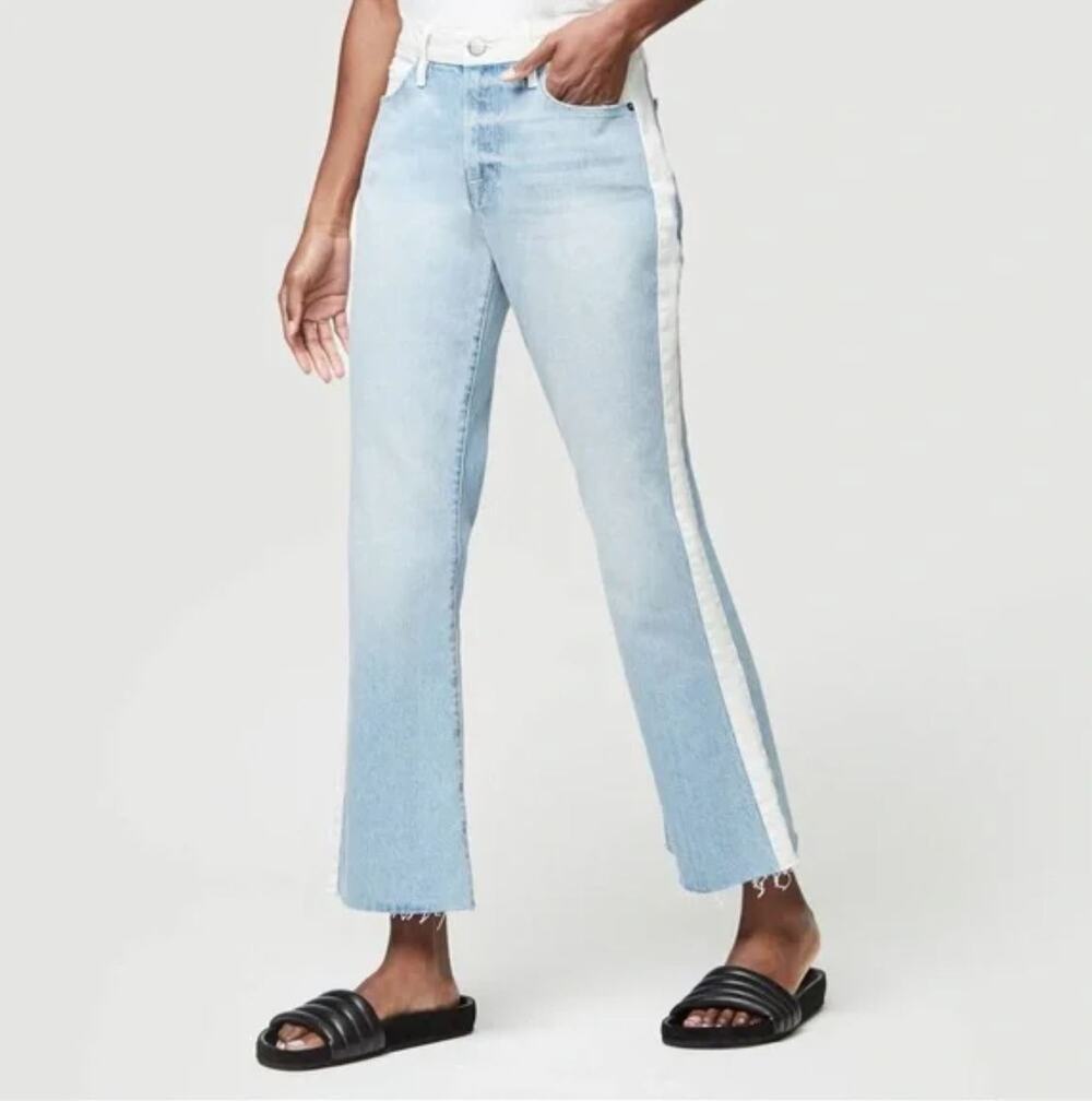 Frame Denim Le Crop Mini Boot Jeans 26 Two Tone Jeans Olin Flare Frayed Hem